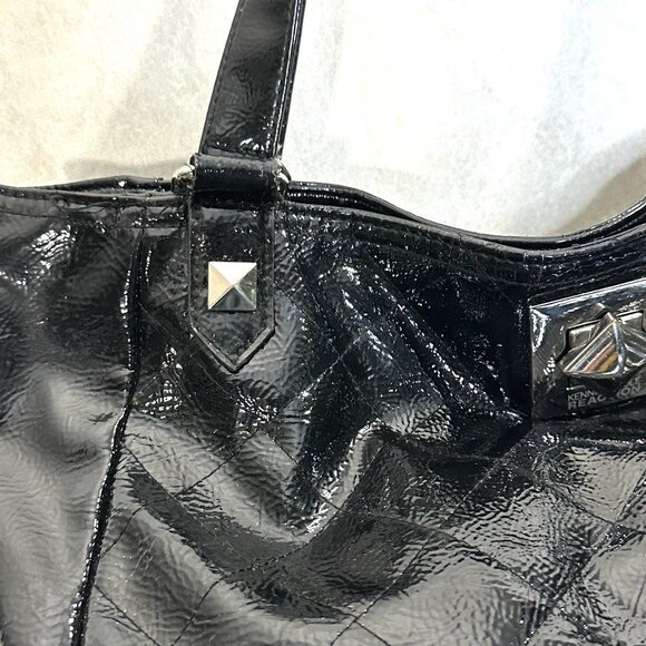 Kenneth Cole Reaction Large Quilted Tote Black Patent Leather Boho Shoulder Bag - Picture 4 of 8